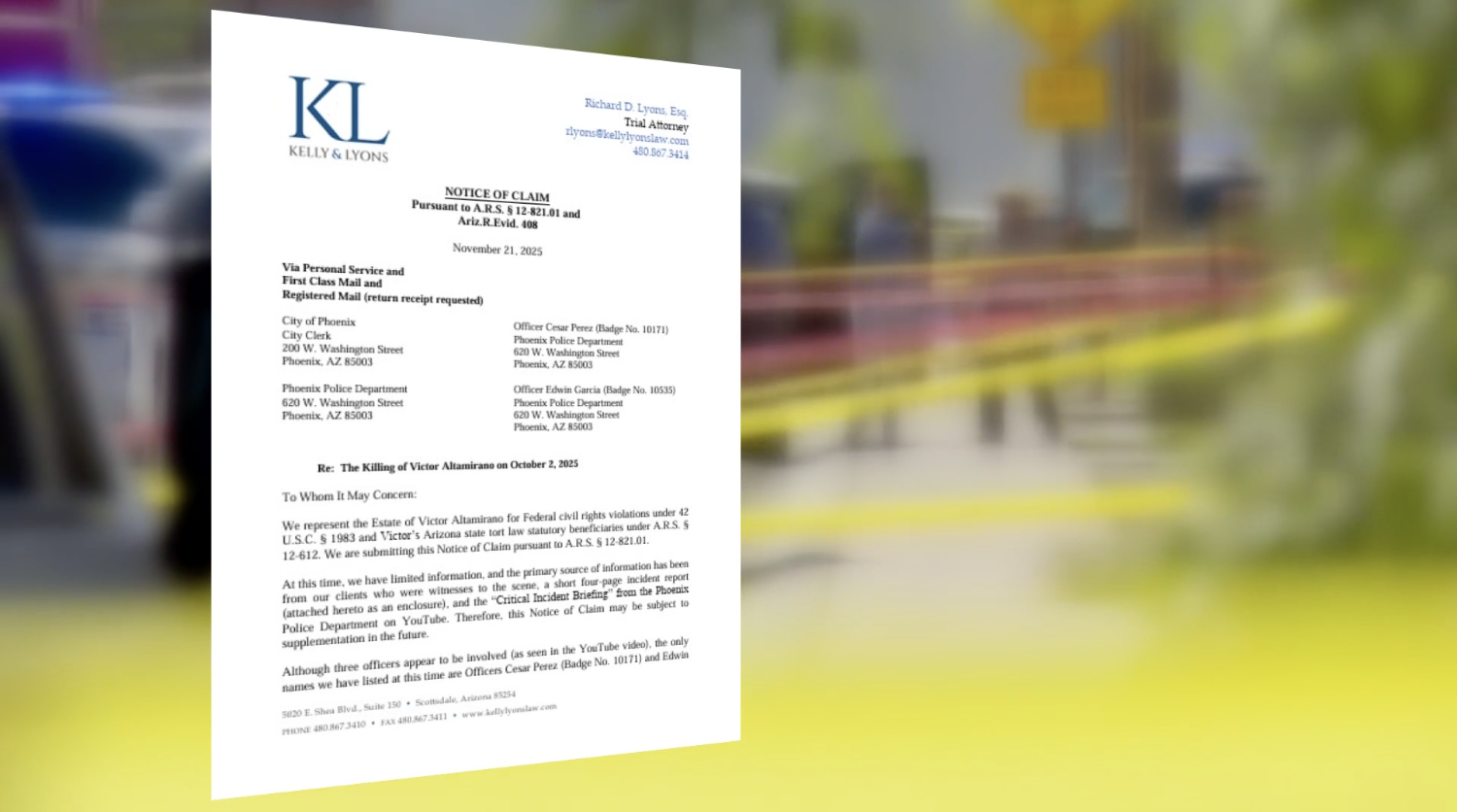 Family files notice of claim, seeks $10 million after Phoenix police fatally shoot father during mental health crisis